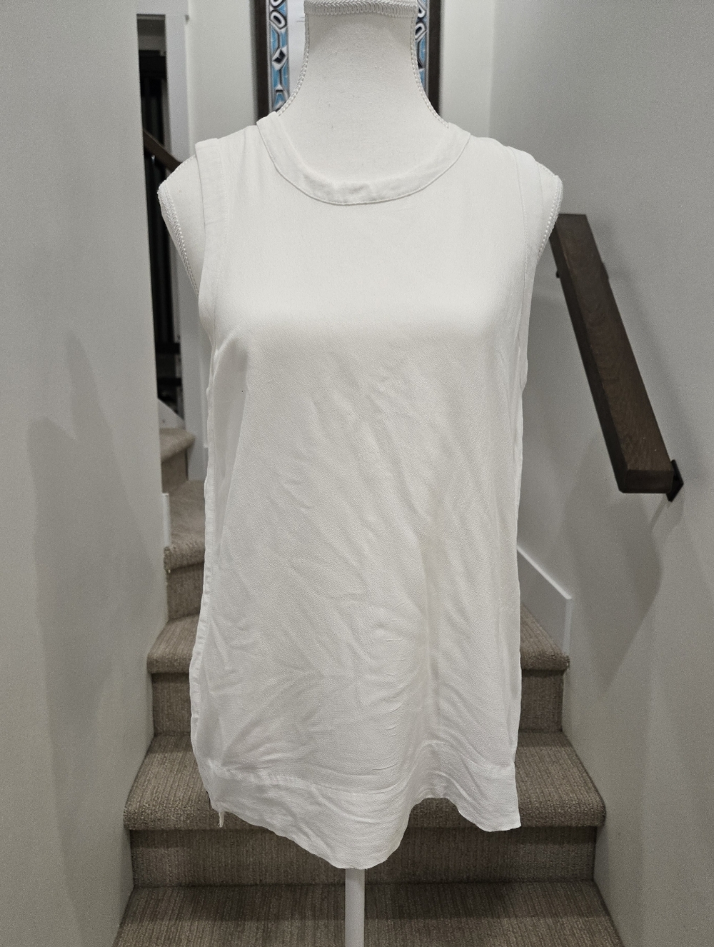 Helmut Lang Axio Crepe White Sleeveless Crewneck Tank